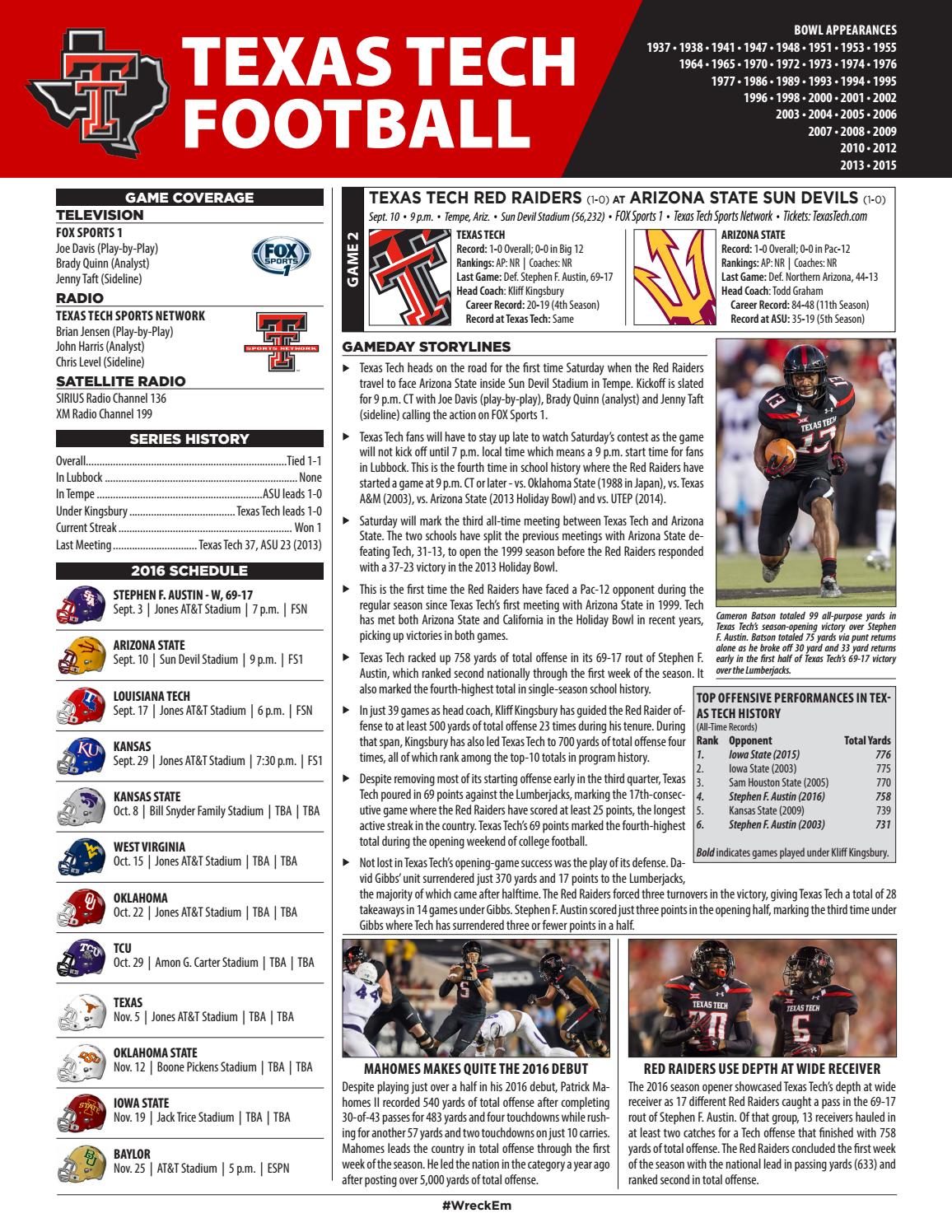 Game Notes Arizona State by Texas Tech Athletics Issuu