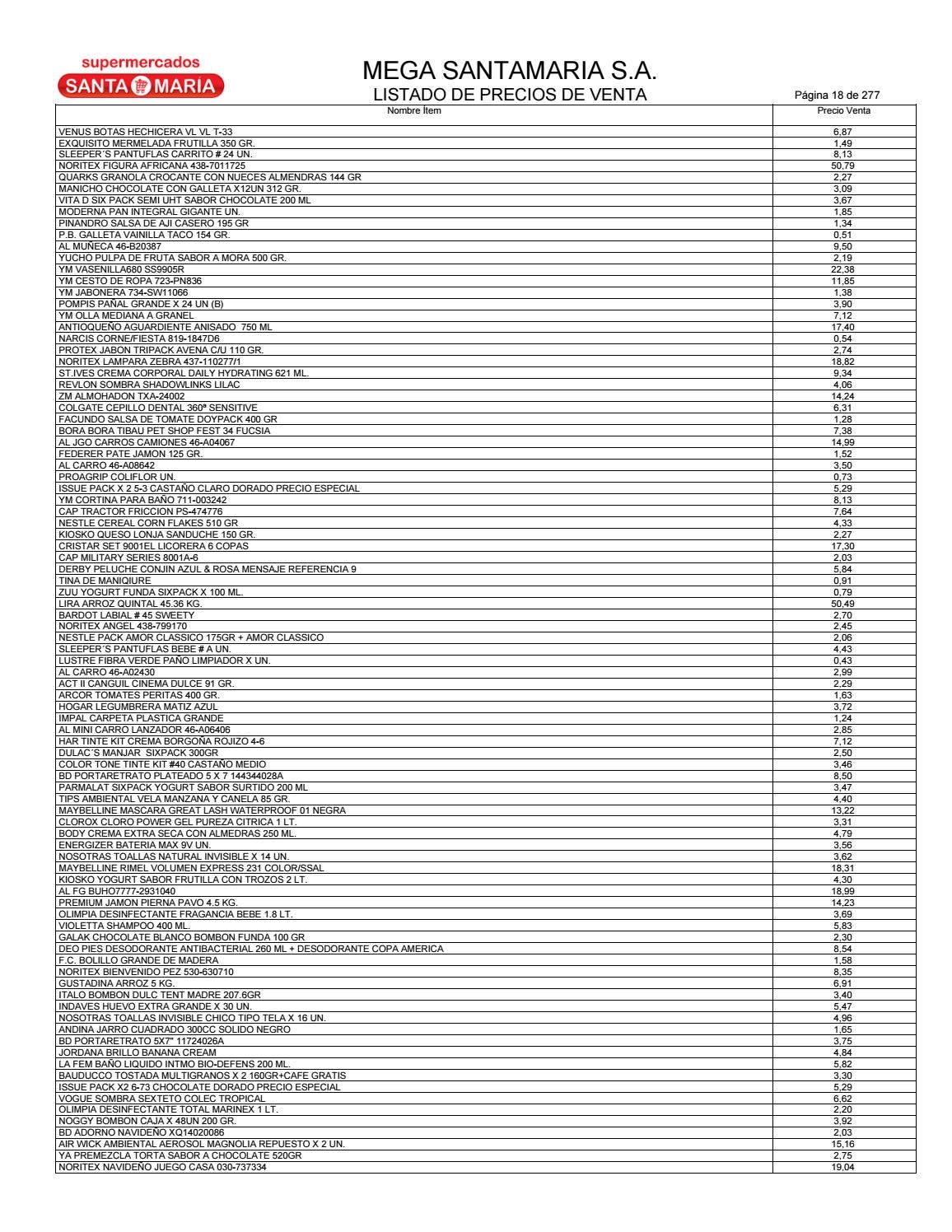 Listado de Precios Septiembre 2016 by Santa Maria - Issuu