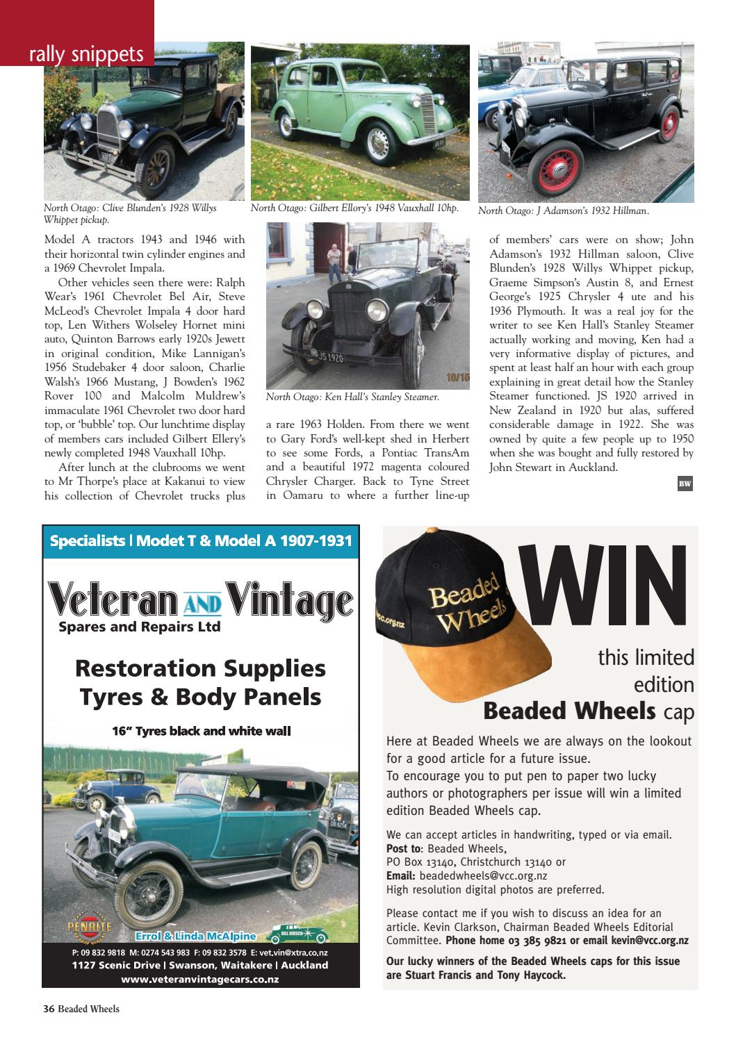 Beaded Wheels August/September 2016 by Vintage Car Club of New Zealand