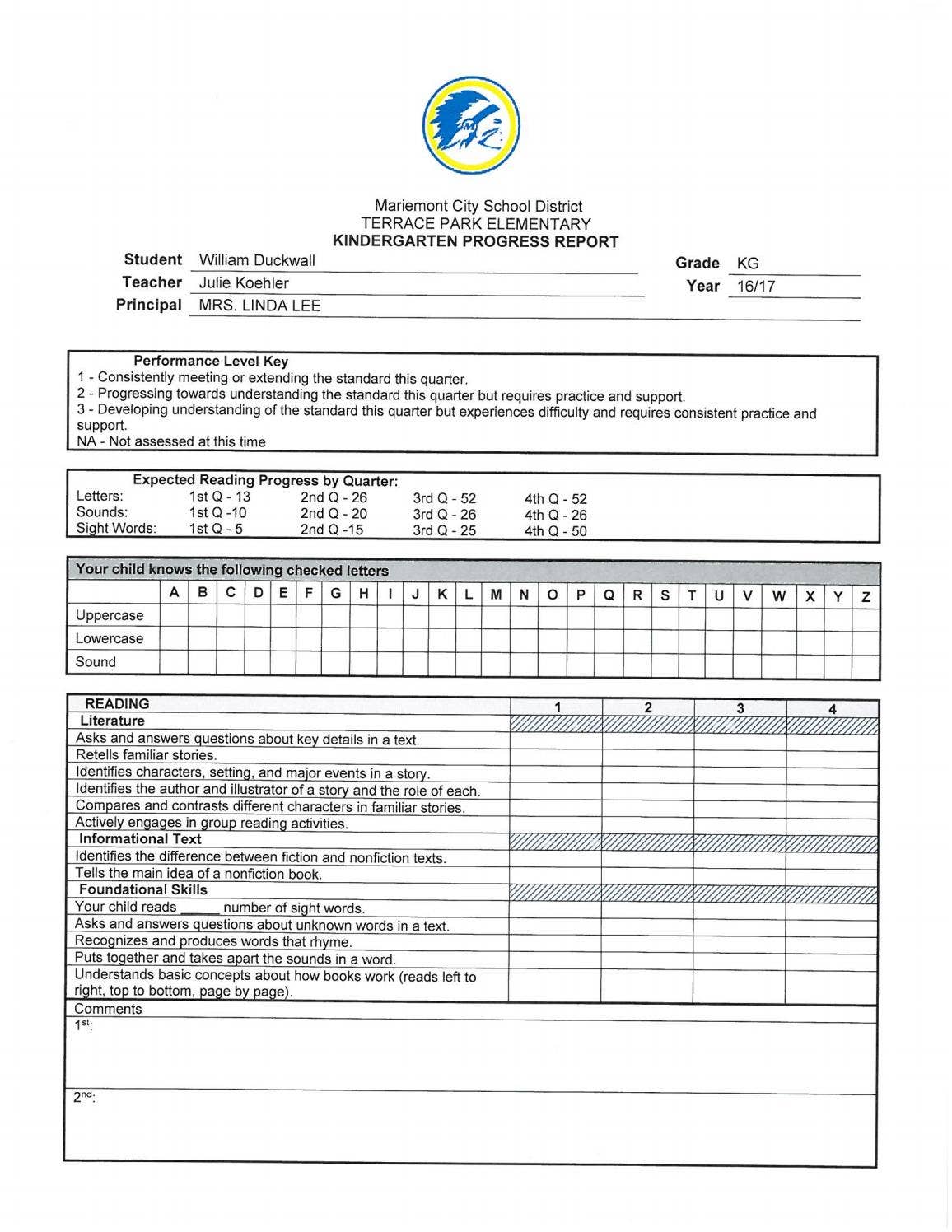 Sample Updated K-3 Digital Report Card by Mariemont City School ...