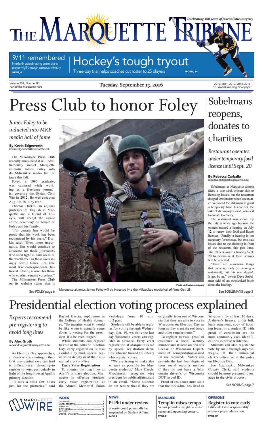 The Marquette Tribune Tuesday, September 13, 2016 by Marquette