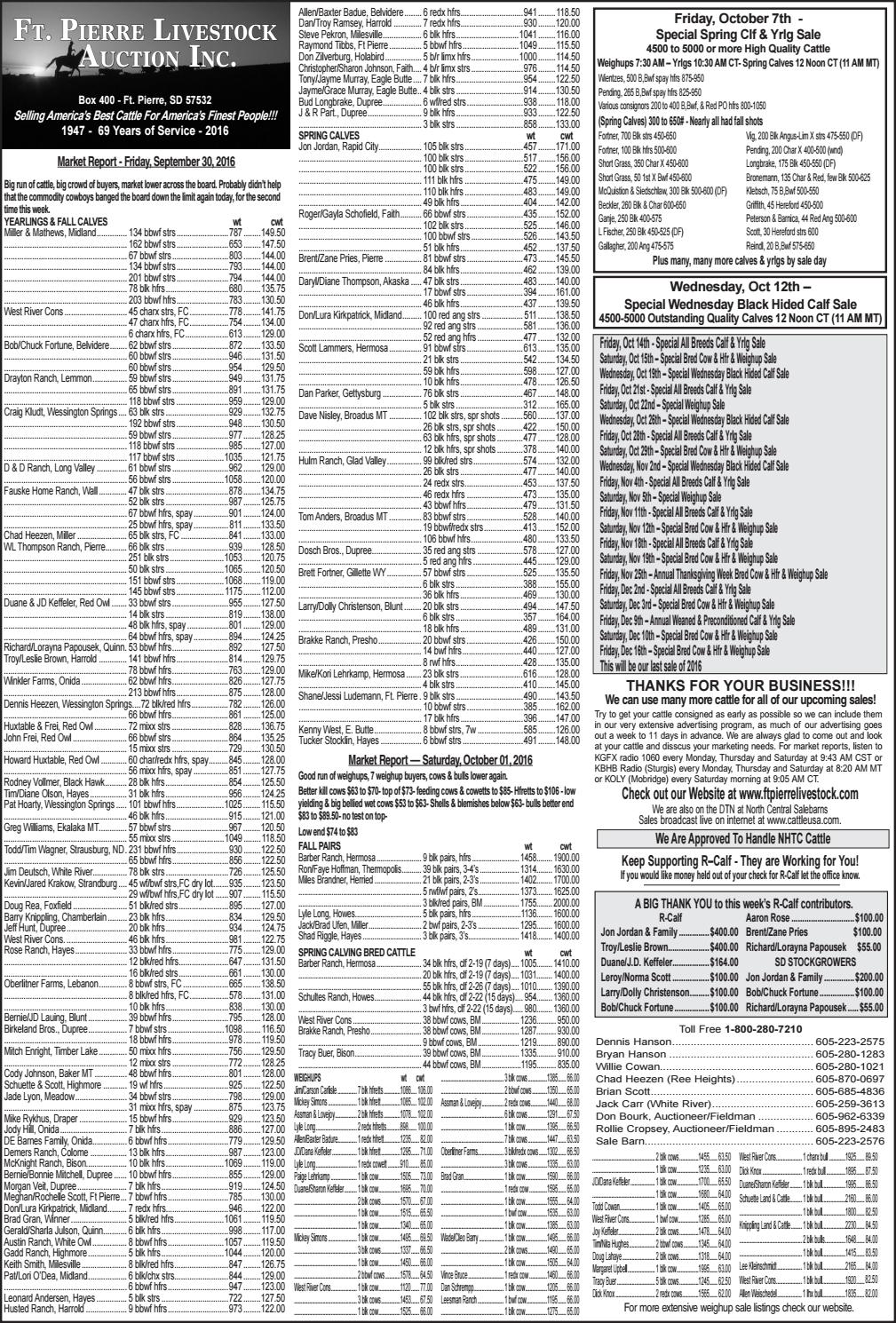 Ft. Pierre Livestock Auction Market Report 10.4.16 by TriState