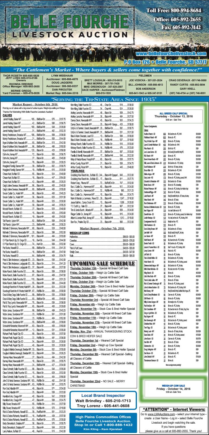 Belle Fourche Livestock Market Report 10.10.16 by TriState Livestock