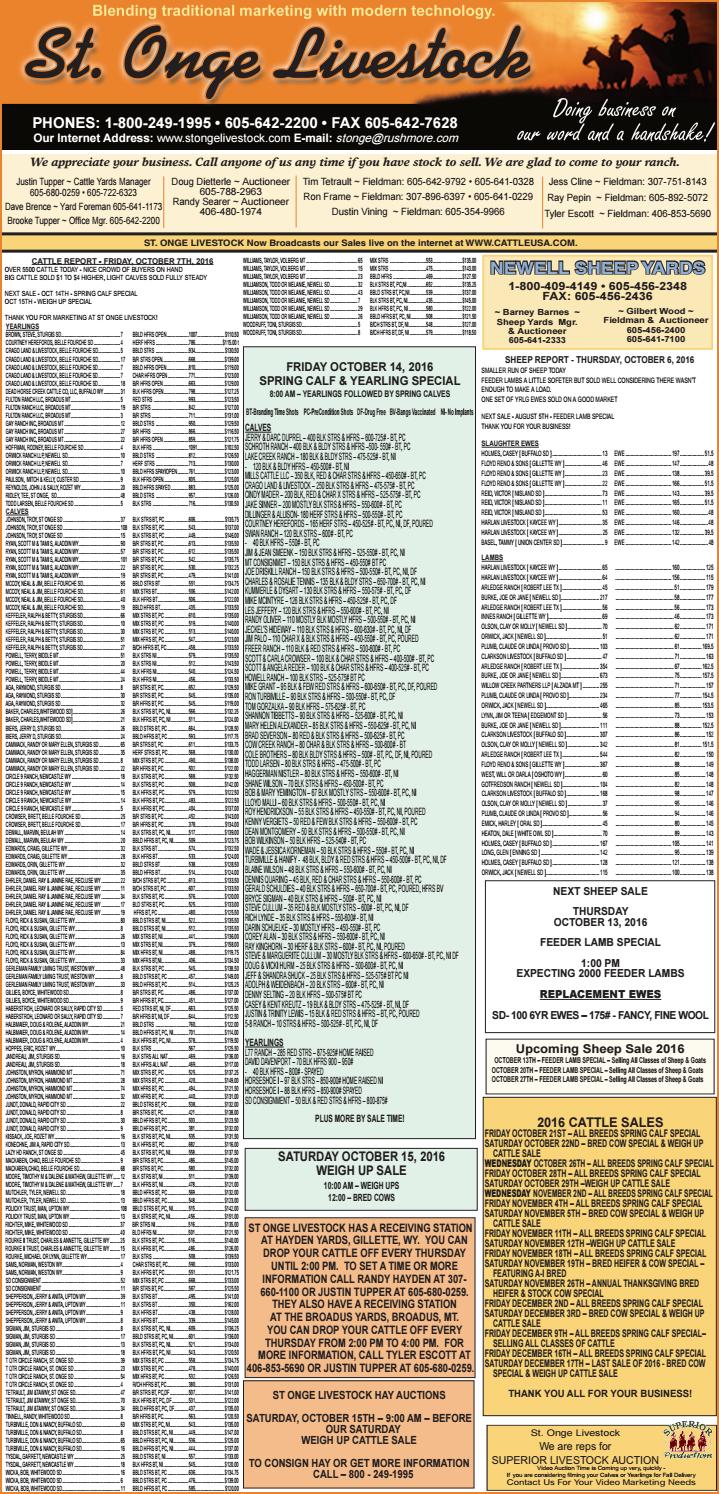 St. Onge Livestock Market Report 10.10.16 by TriState Livestock News