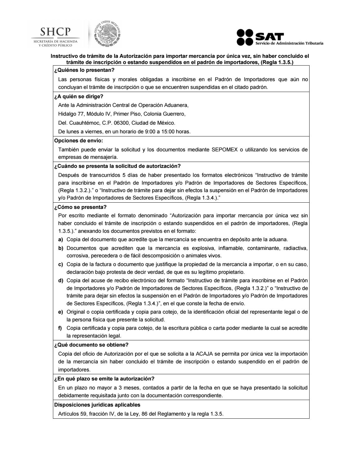 Anexo 1 de las reglas generales de comercio exterior para