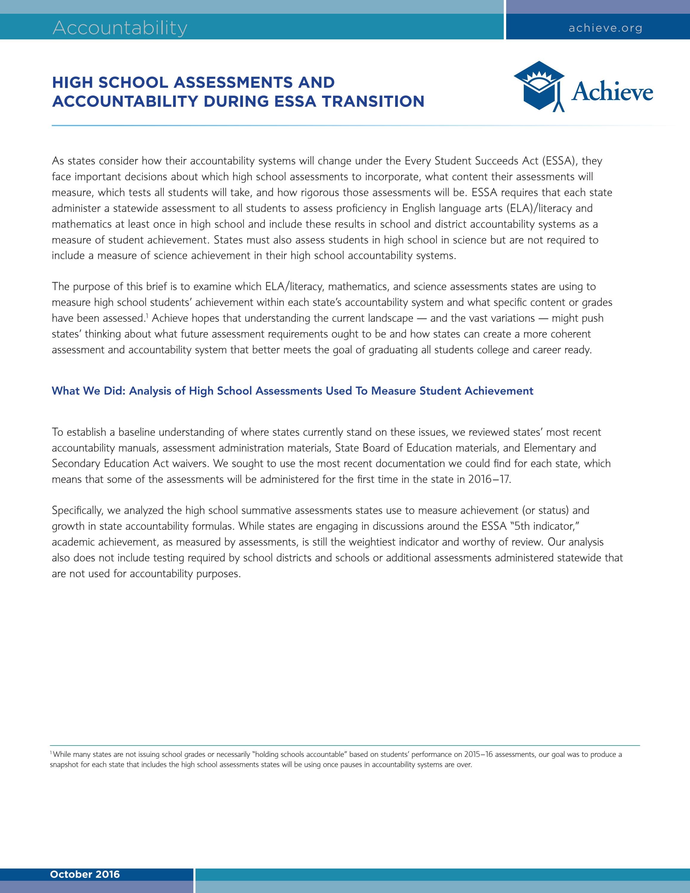 Essa Pathway Example High School Assessments and Accountability During ESSA Transition by ...