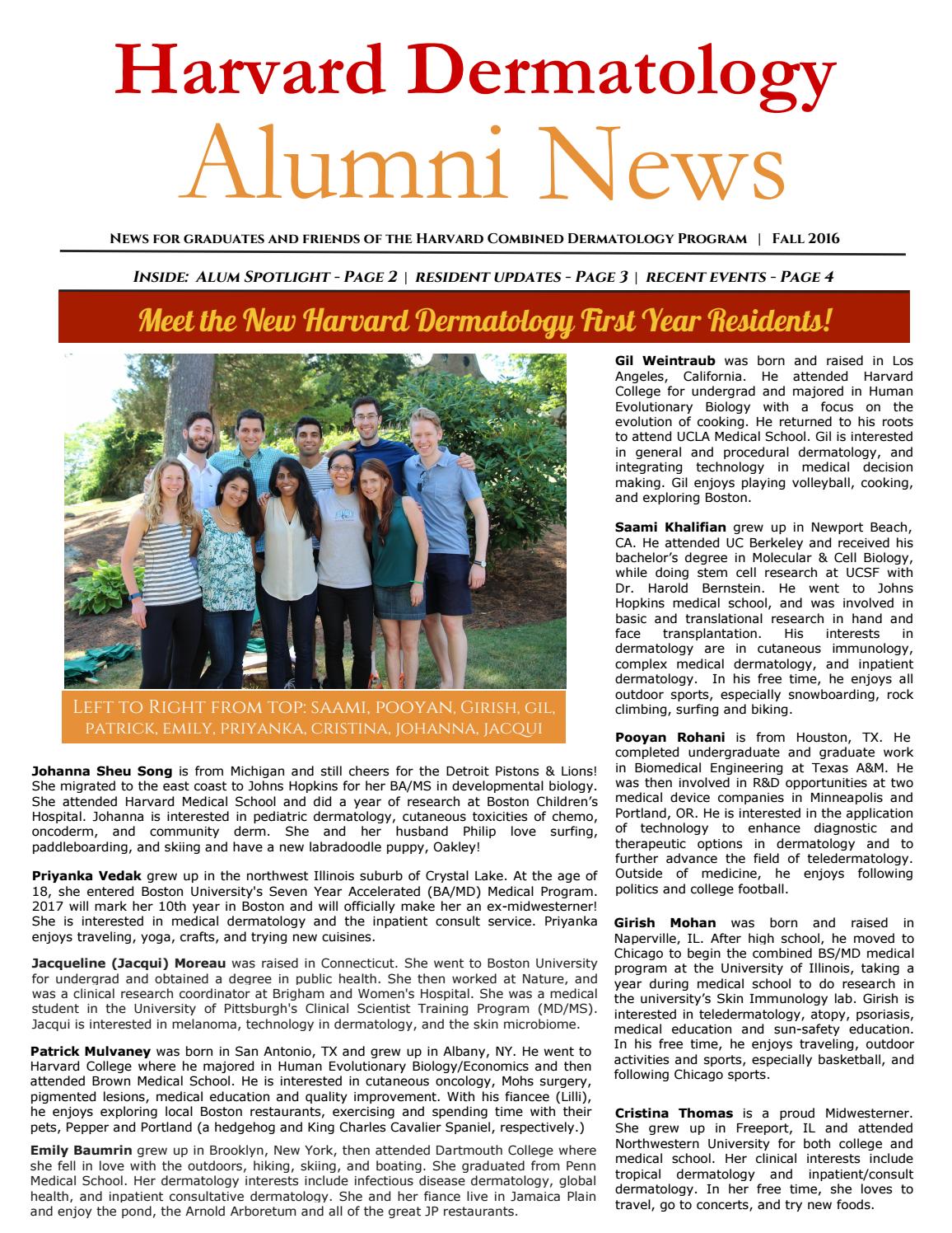 Harvard Dermatology Alumni Newsletter Fall 2016 Edition by