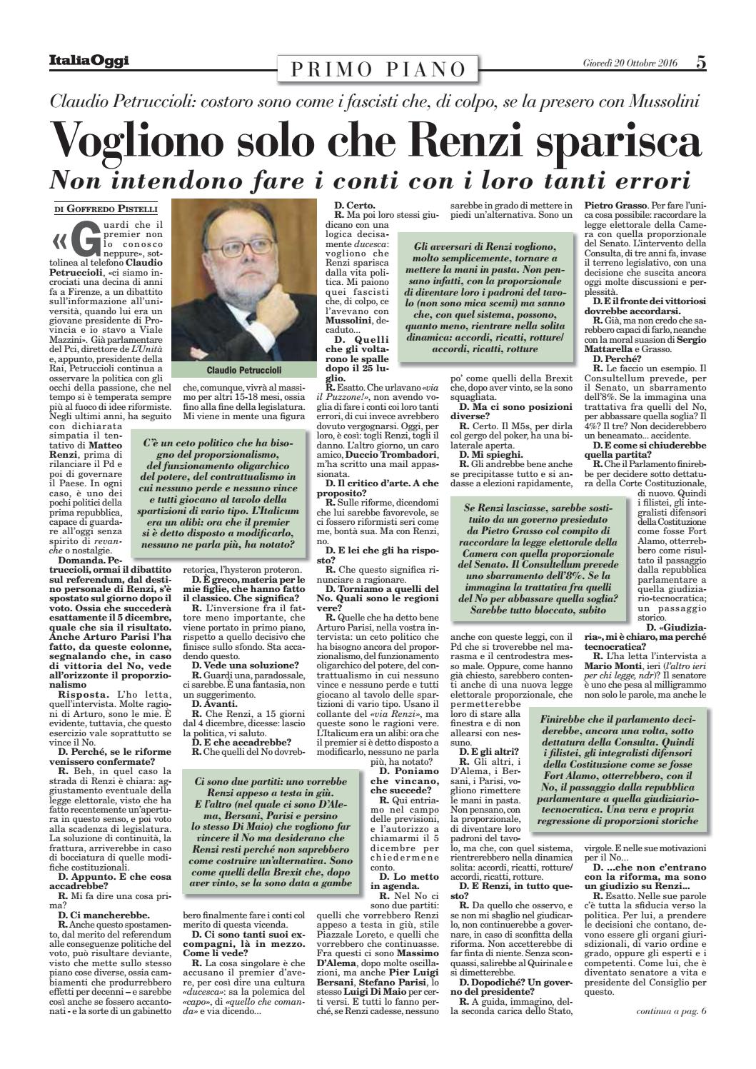 Intervista a Claudio Petruccioli, ItaliaOggi 20 ottobre 2016 by