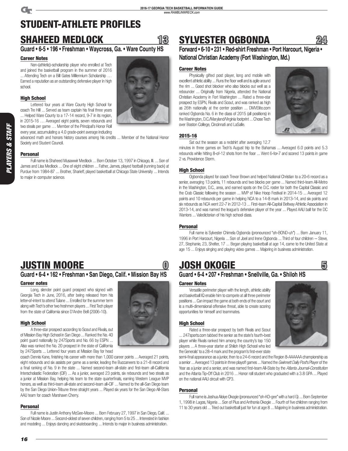 2016 17 georgia tech mens basketball information guide by first jobs for 17 year olds