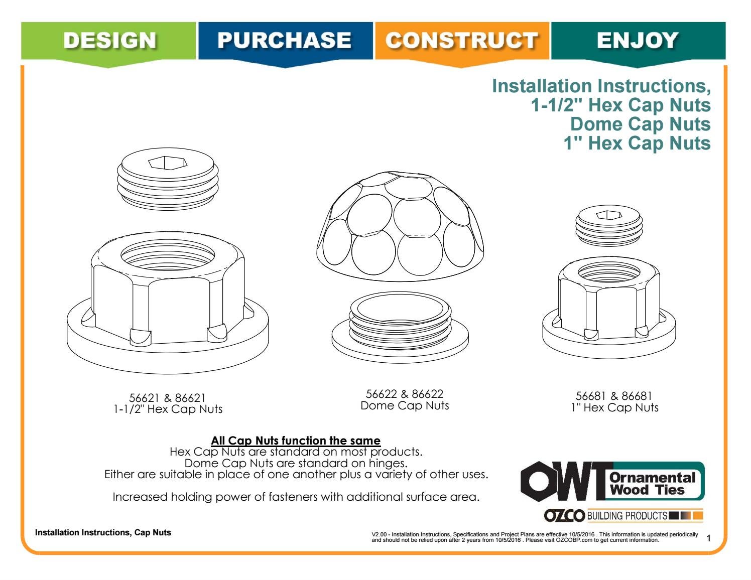 Installation Instructions Hex & Dome Cap Nuts (56621 & 56622) by OZCO