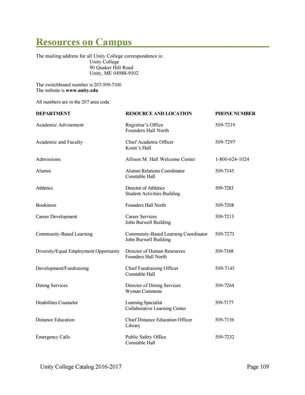 2016 2017 Unity College Course Catalog by Unity Environmental