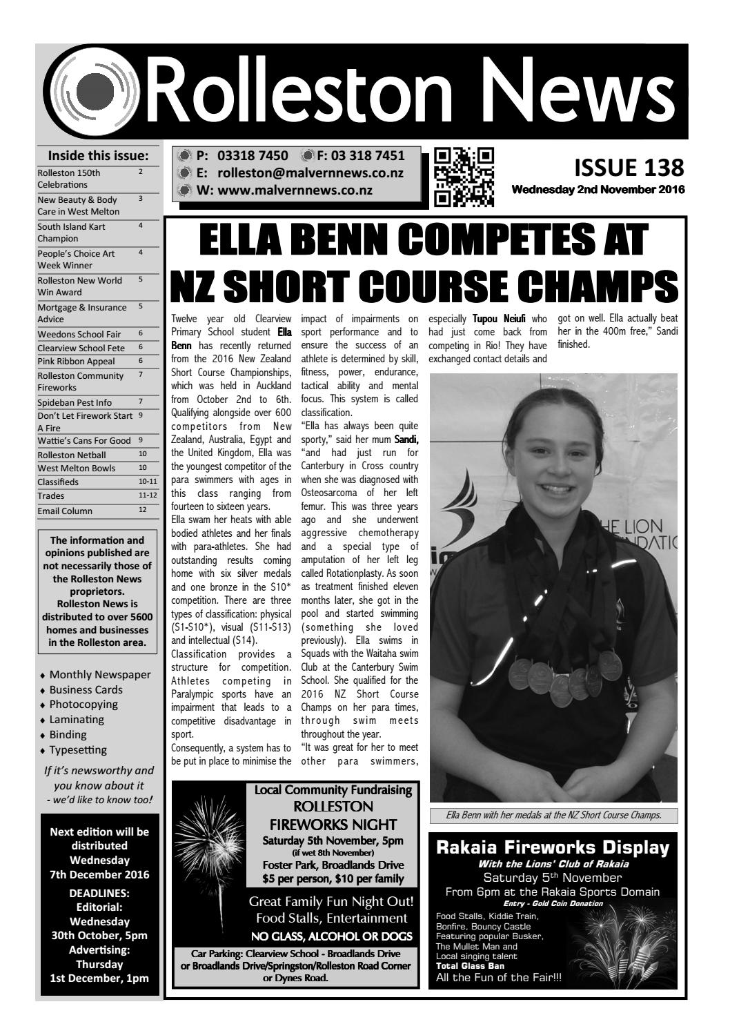 Rolleston News Issue 138 November 2016 by Malvern News Issuu