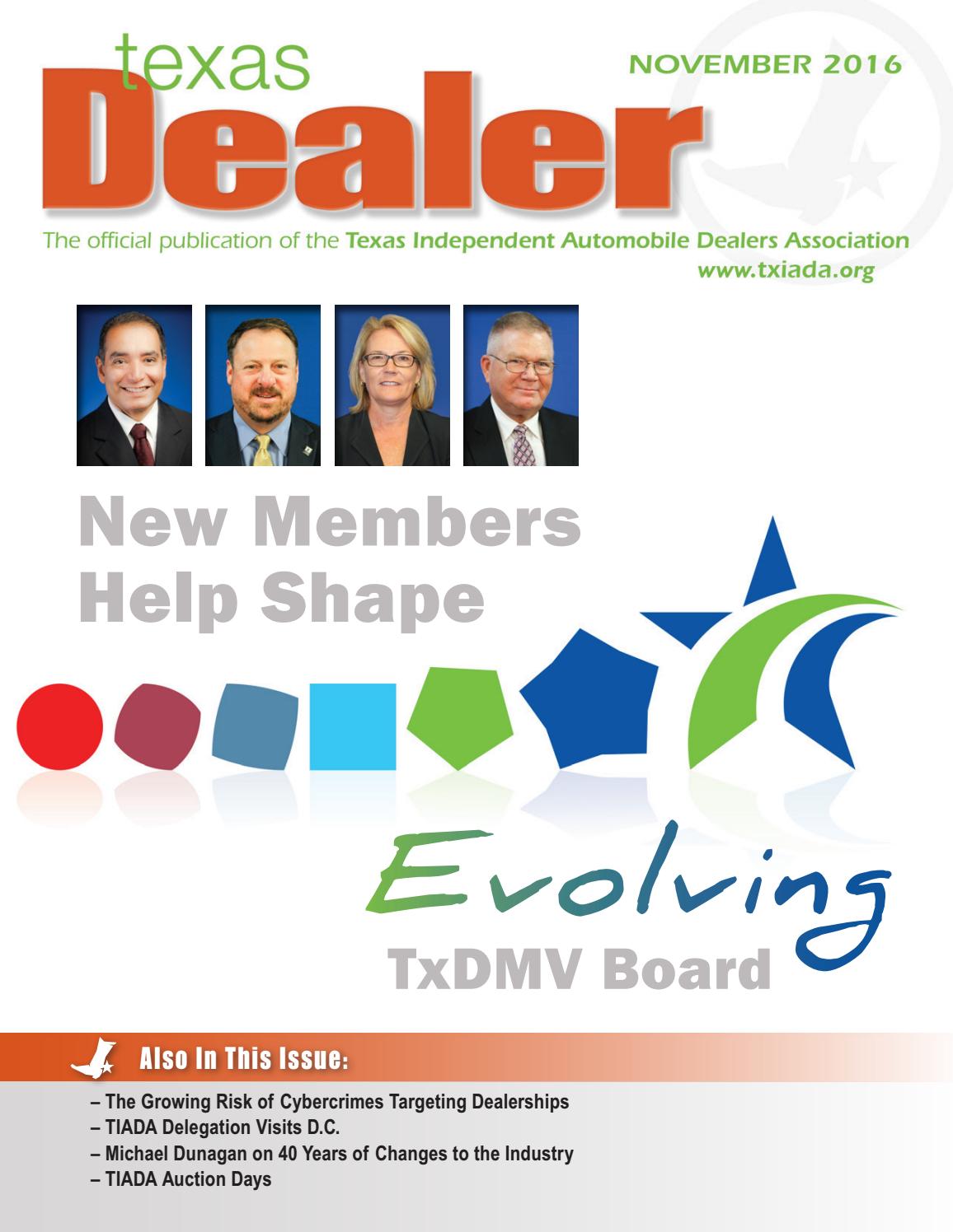 Texas Dealer November 2016 by Texas Independent Auto Dealers