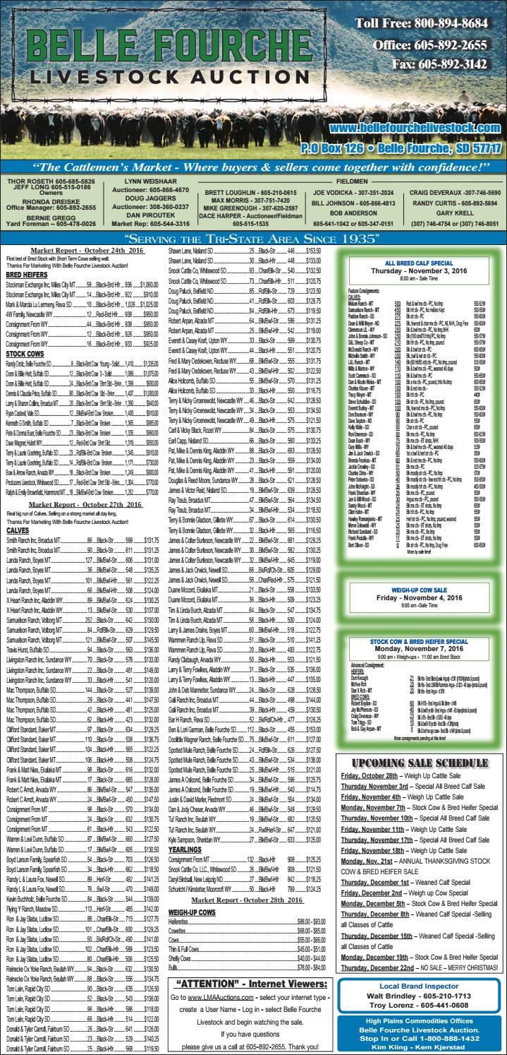 Belle Fourche Livestock Market Report 11.1.16 by TriState Livestock