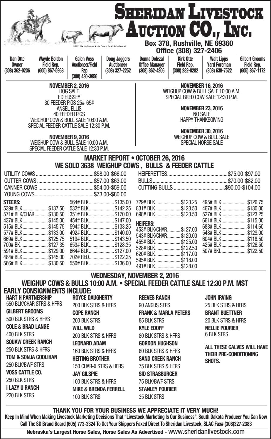 Sheridan Livestock Auction Co. Market Report 11.1.16 by TriState