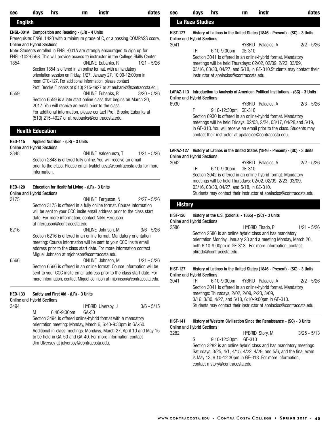 Contra Costa College Spring 2017 Class Schedule by Contra Costa College