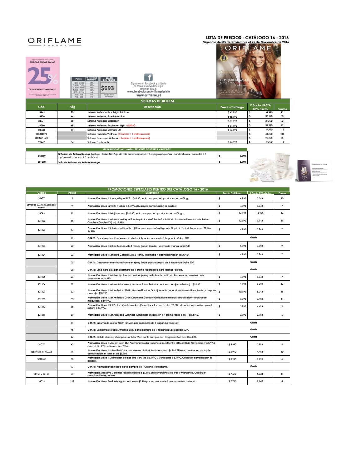 Listaprecios c16 cl by Oriflame Latinoamérica Issuu