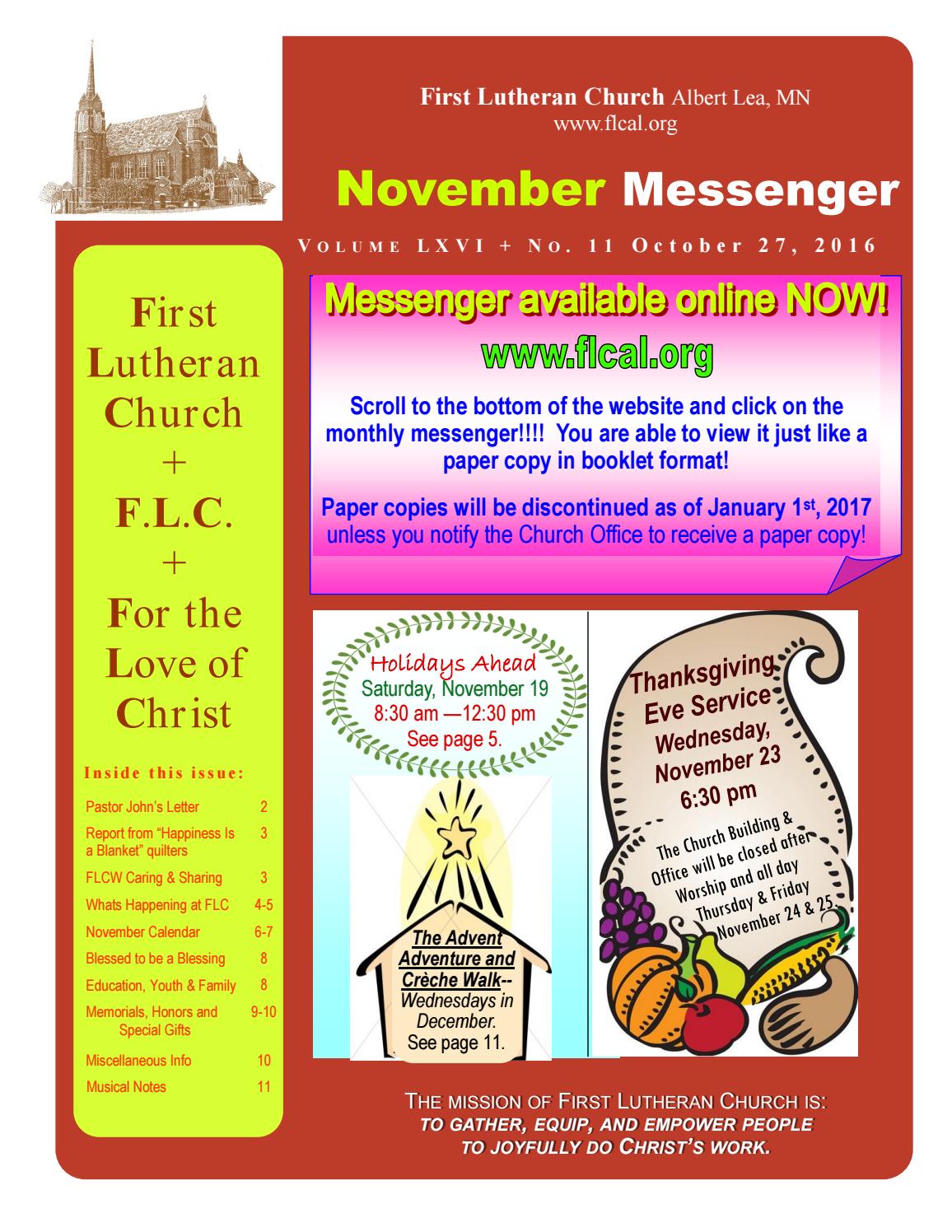 November 2016 by First Lutheran Church Messenger Issuu
