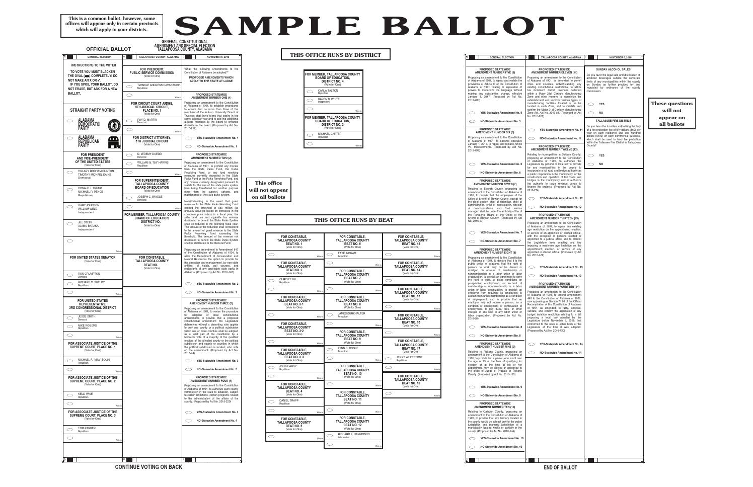 Tallapoosa County Sample Ballot Election 2016 by Tallapoosa Publishers