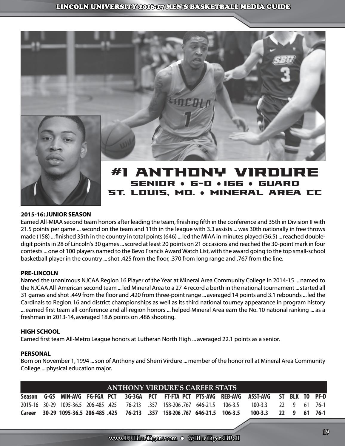 201617 Lincoln Men's Basketball Media Guide by Lincoln University Blue