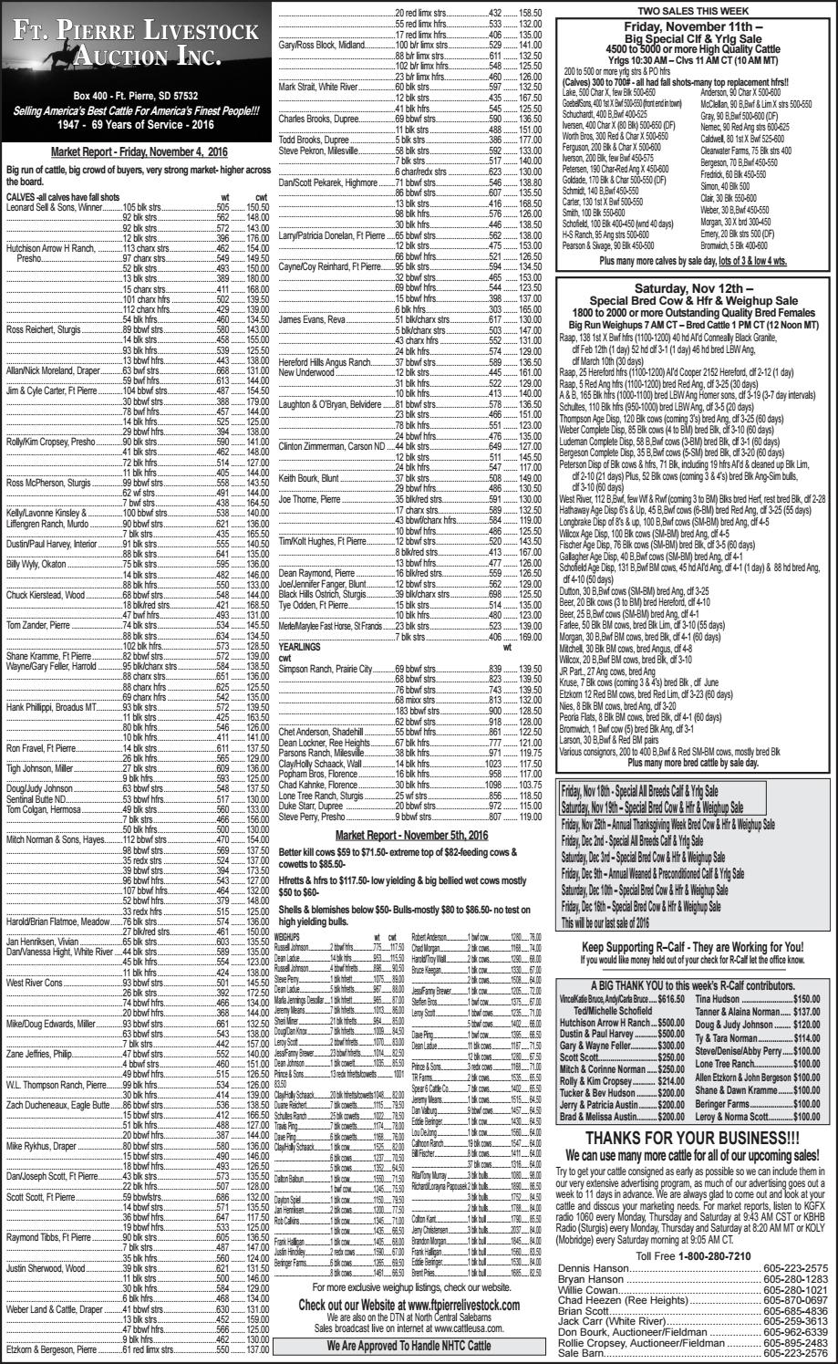 Ft. Pierre Livestock Auction Market Report 11.7.16 by TriState