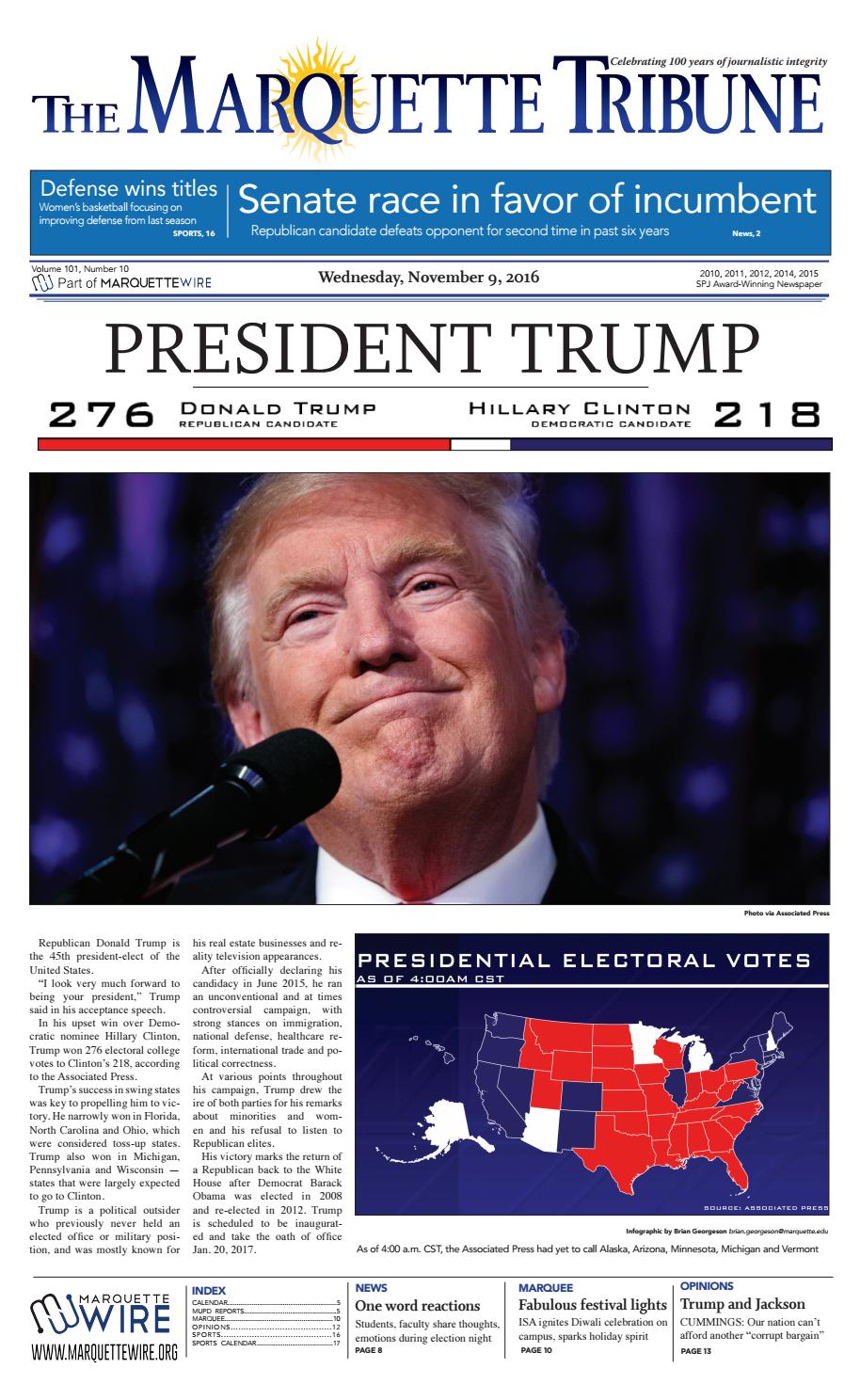 The Marquette Tribune Wednesday, November 9, 2016 by Marquette