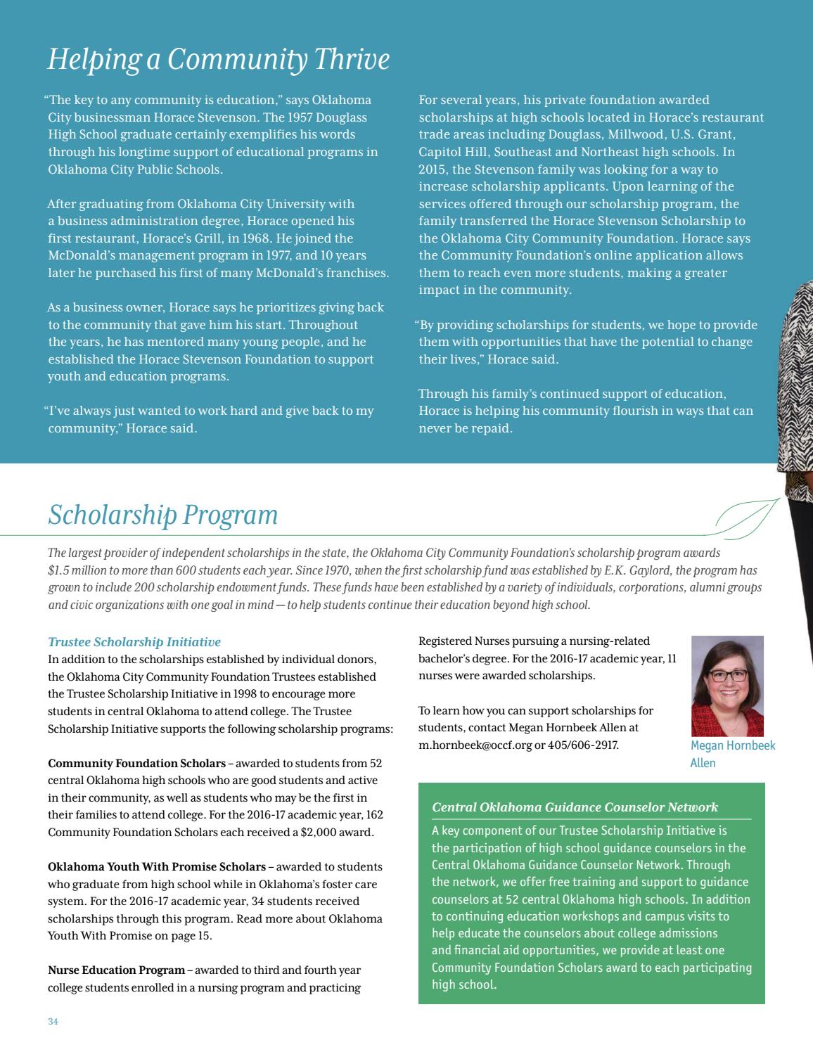 Scholarships For College Students 2016 >> 2016 Oklahoma City Community Foundation Annual Report By Scholarships For College Students 2016 >> 2016 Oklahoma City Community Foundation Annual Report By