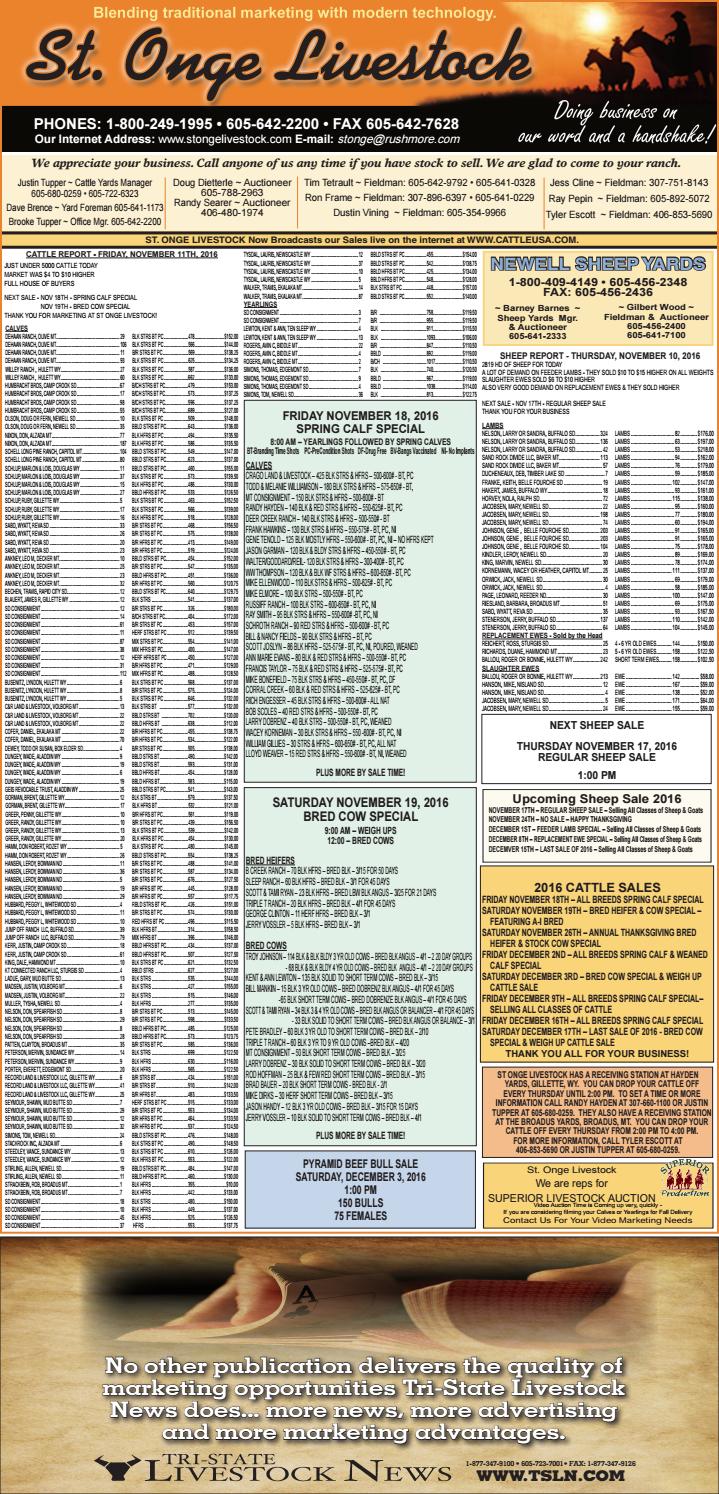 St. Onge Livestock Market Report 11.15.16 by TriState Livestock News