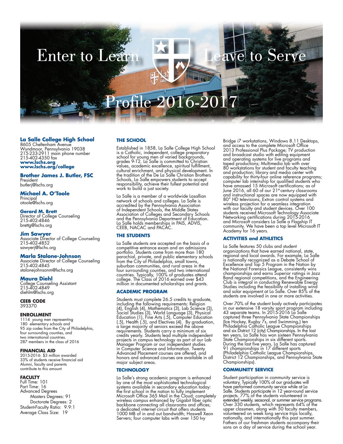 201617 School Profile by La Salle College High School Issuu