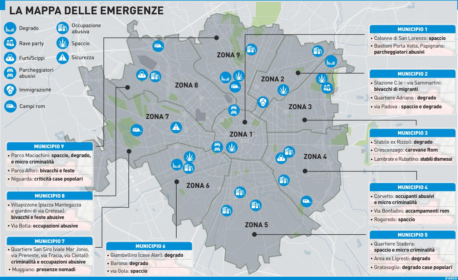Sicurezza, la mappa delle emergenze zona per zona a Milano by Robin Srl