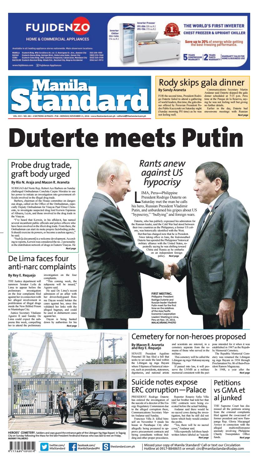 Manila Standard 2016 November 21 Monday by Manila Standard Issuu