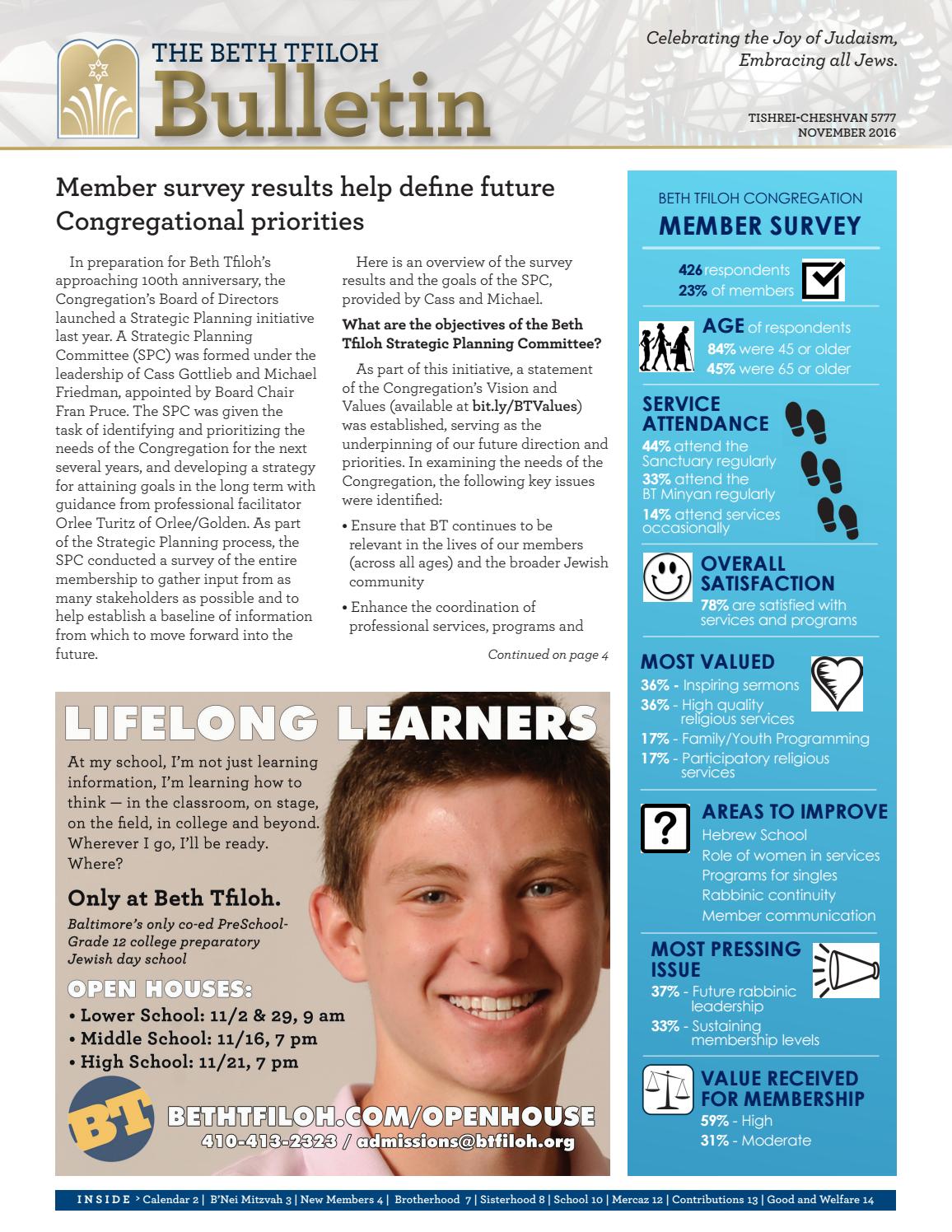 Beth tfiloh nov 2016 bulletin by Beth Tfiloh Dahan Community School