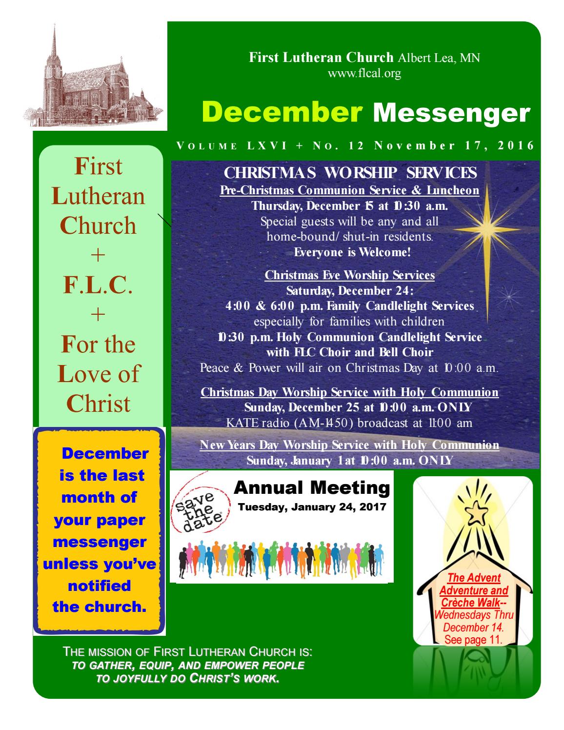 December 2016 by First Lutheran Church Messenger Issuu