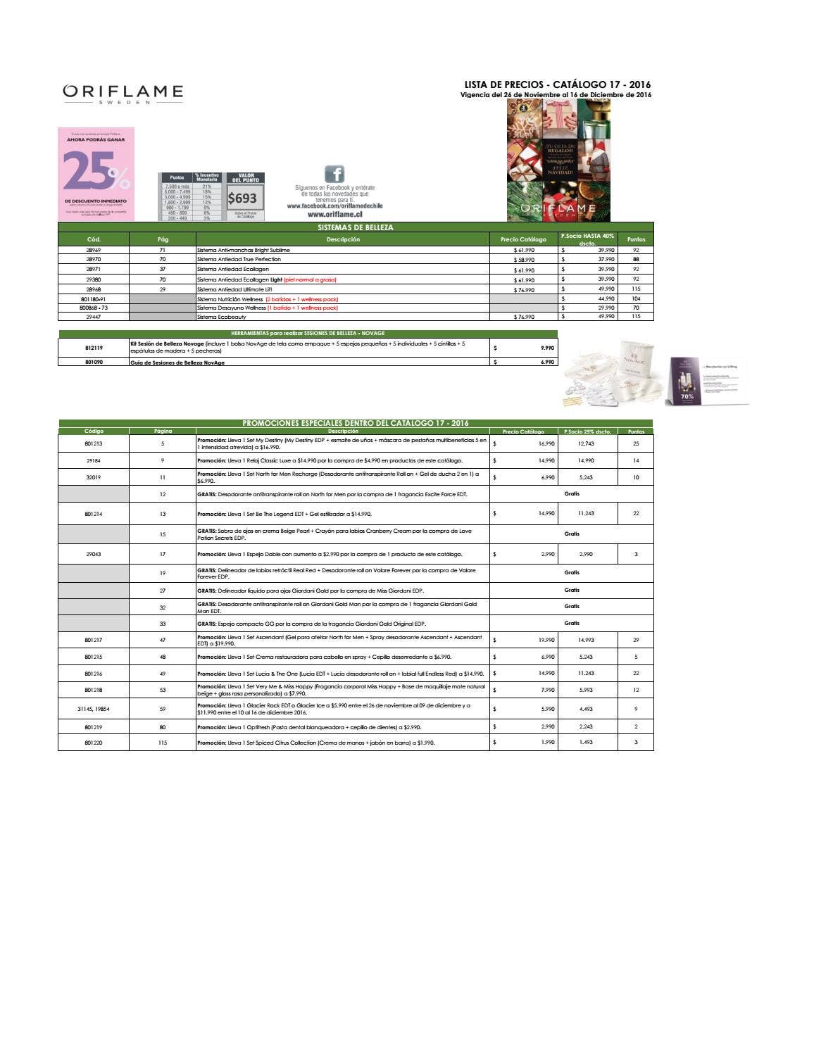 Listaprecios c17 cl by Oriflame Latinoamérica Issuu