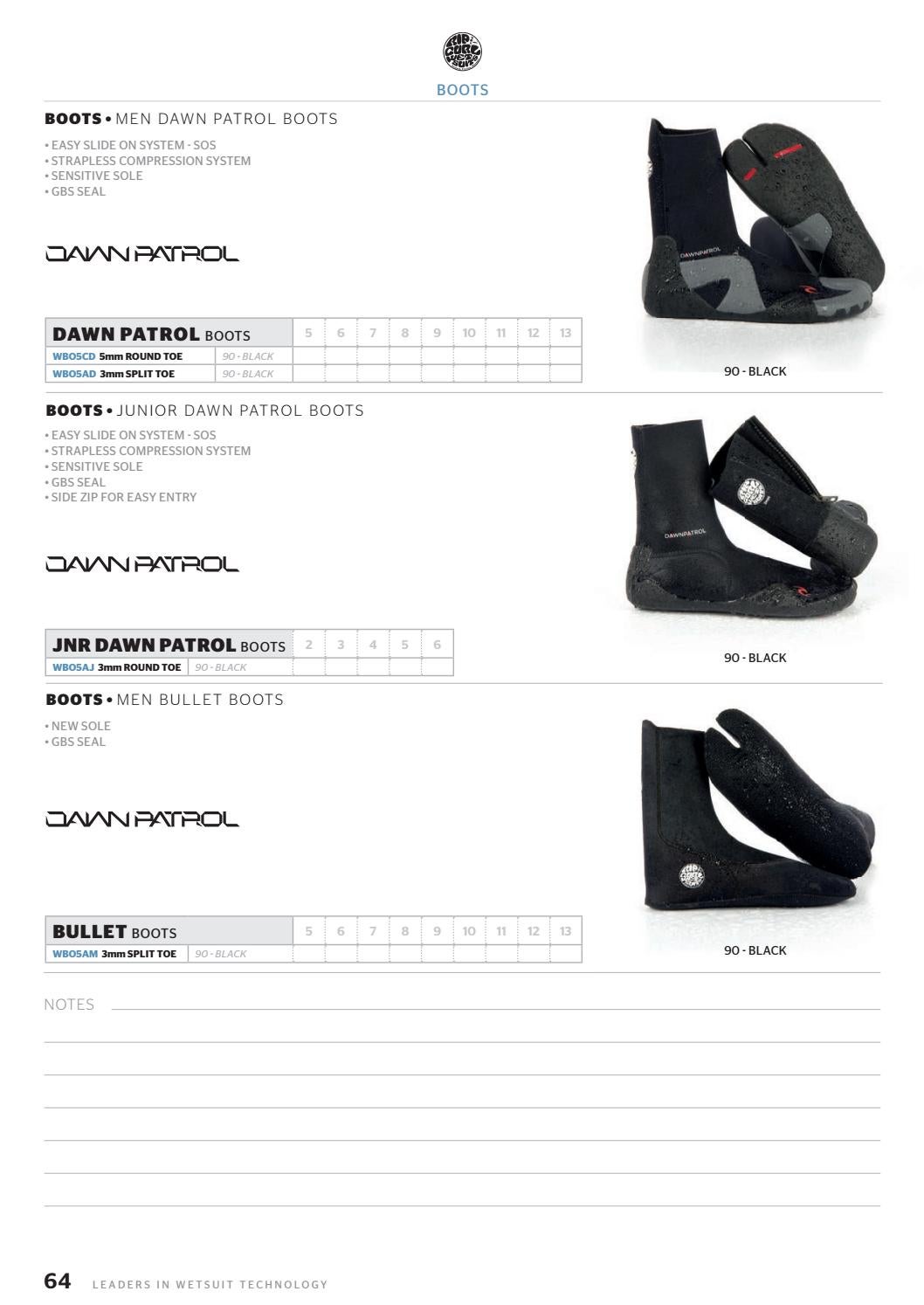RIP CURL Dawn Patrol 3mm Split Toe Bullet Boots Black WBO5AM