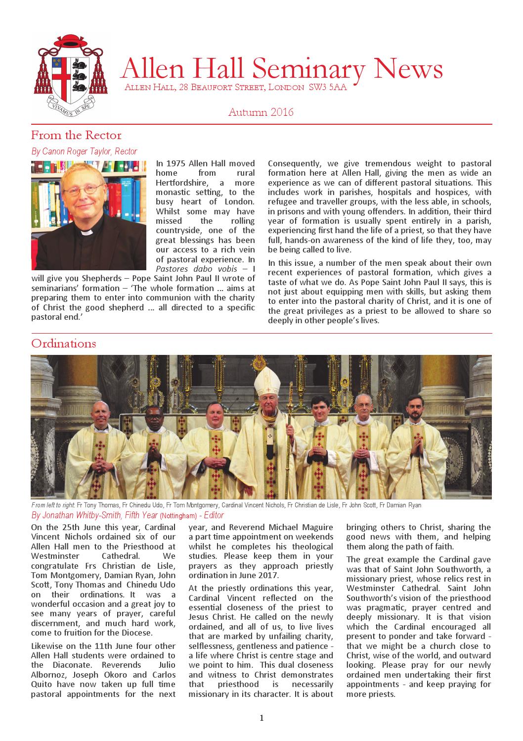 Allen Hall Seminary News Autumn 2016 by RCWestminster Issuu