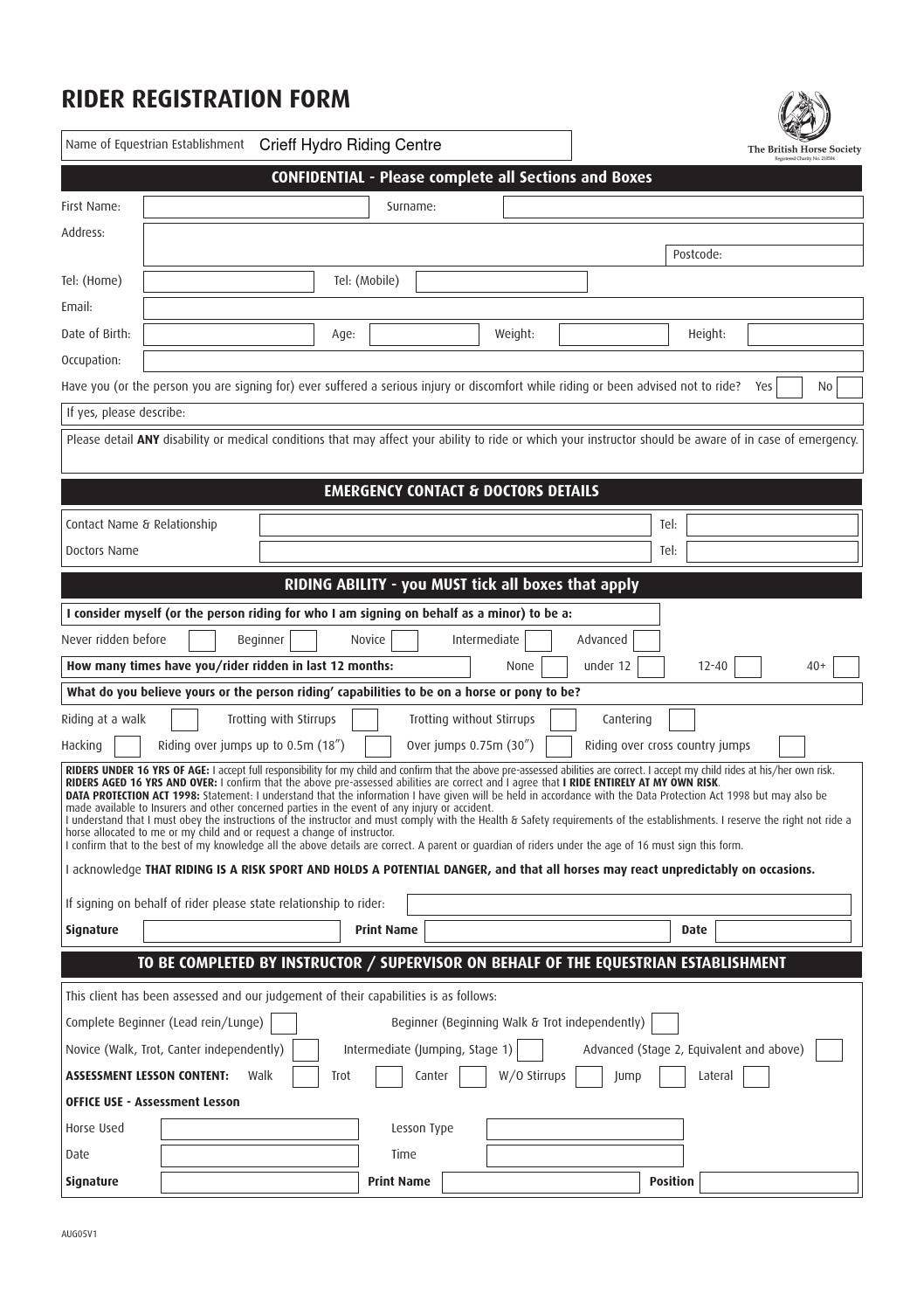 Adjustable Rate Rider Form Rider Registration Form by Crieff Hydro - Issuu