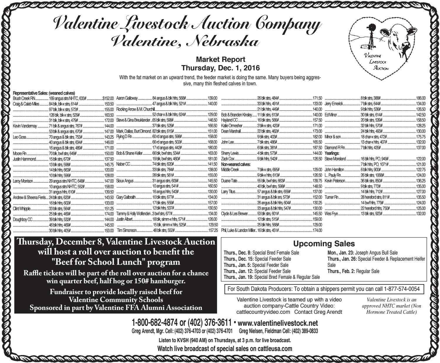 Valentine Livestock Auction Co. Market Report 12.5.16 by TriState