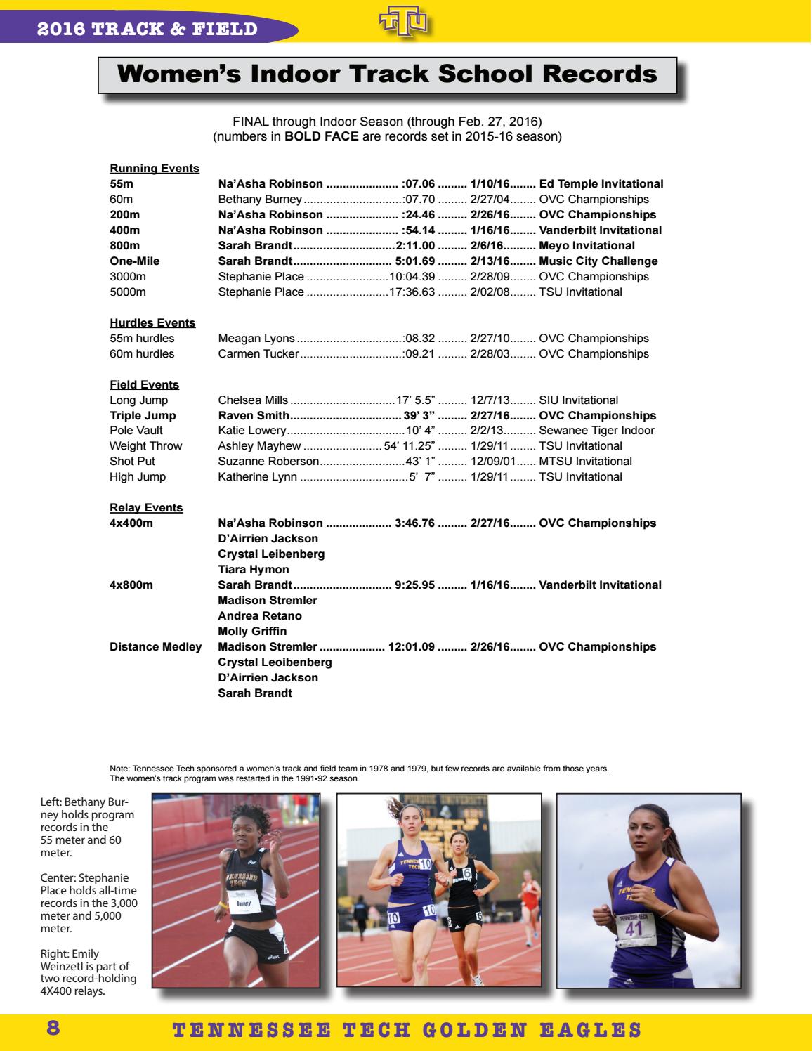 2017 Tennessee Tech Track & Field Record Book by Tennessee Tech Sports