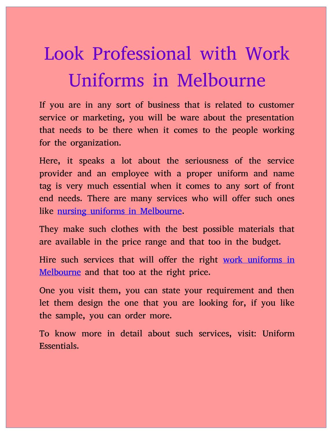 Work Uniforms Melbourne by Uniform Essentials Issuu