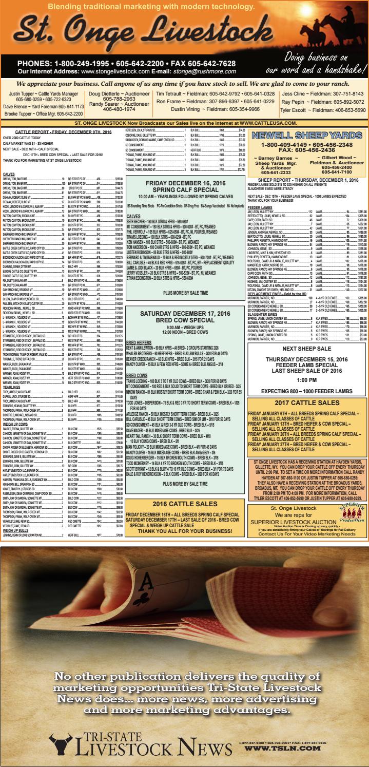 St. Onge Livestock Market Report 12.12.16 by TriState Livestock News