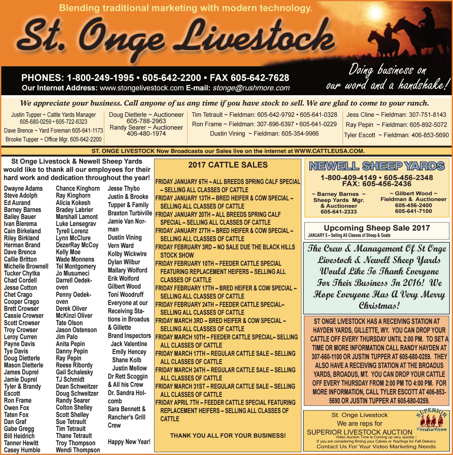St Onge Livestock Market Report 12 26 16 By Tri State Livestock