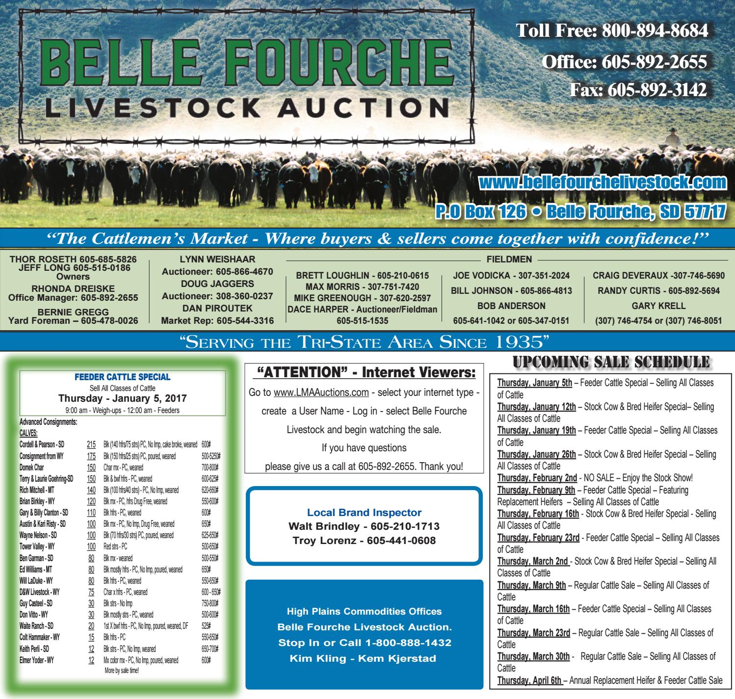 Belle Fourche Livestock Market Report 1.2.17 by TriState Livestock
