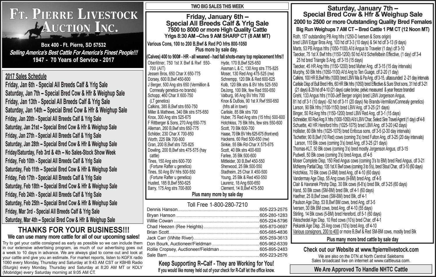 Ft. Pierre Livestock Auction Market Report 1.2.17 by TriState