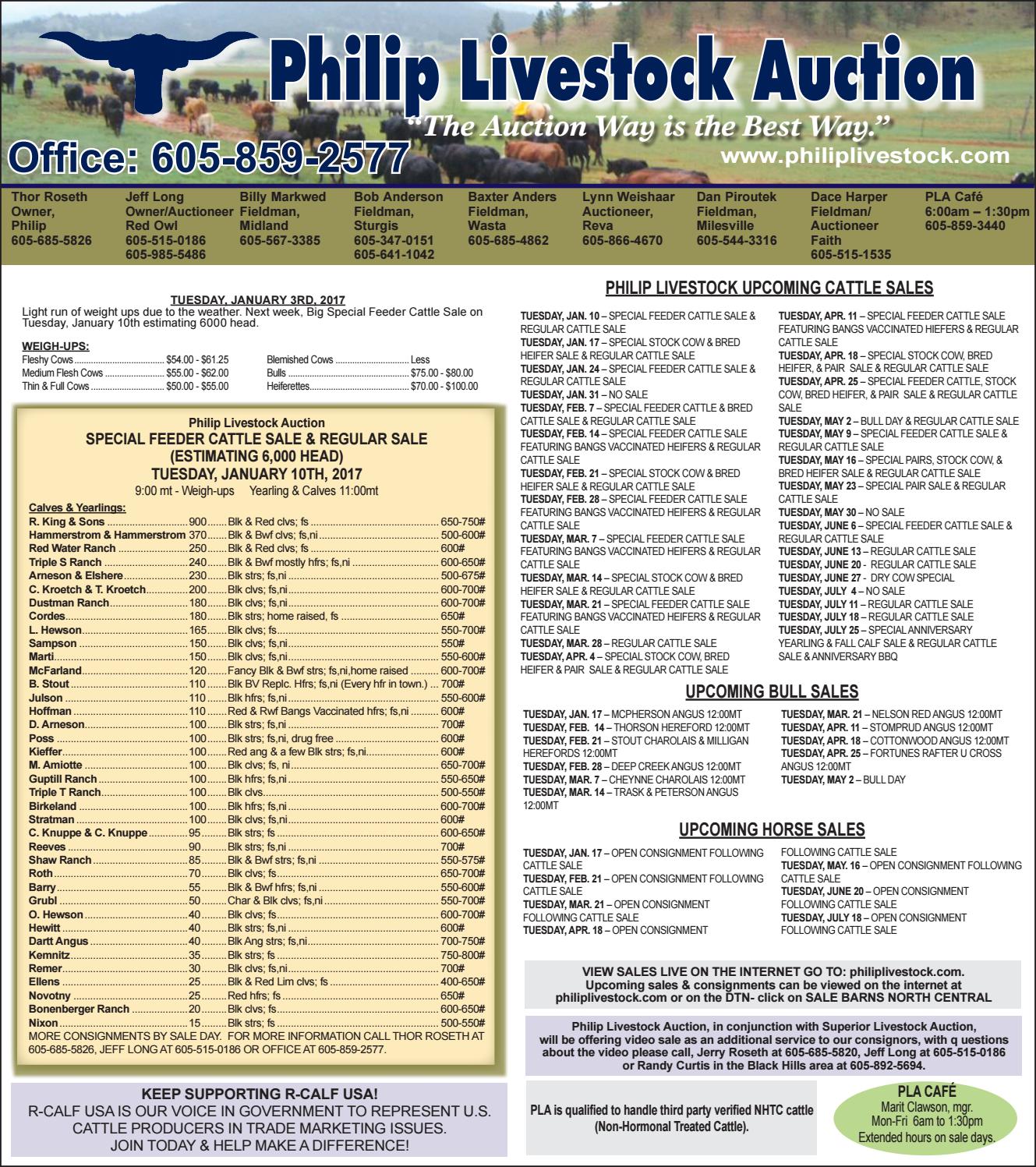 Philip Livestock Auction Market Report 1.9.17 by TriState Livestock
