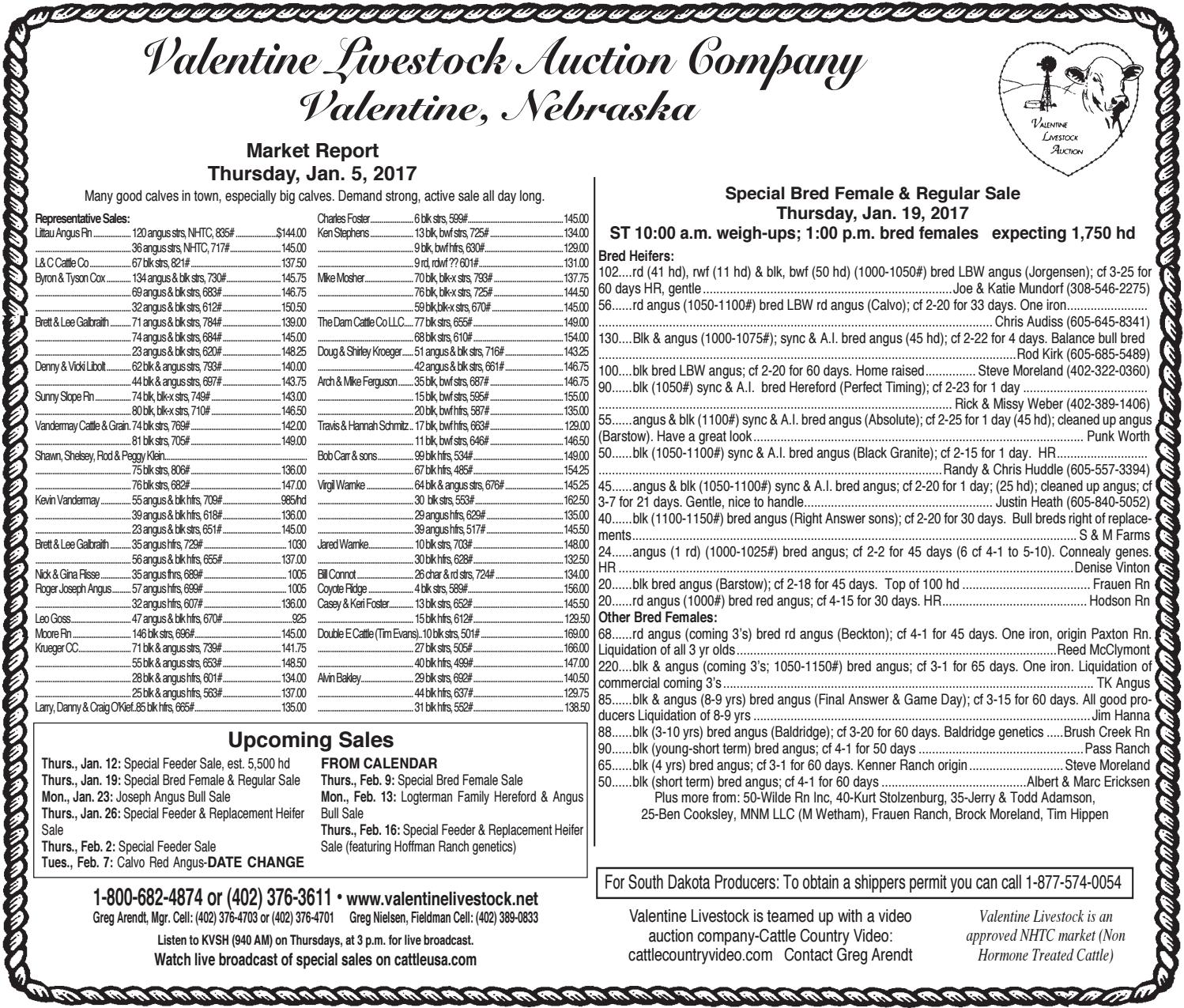 Valentine Livestock Auction Co. Market Report 1.9.17 by TriState