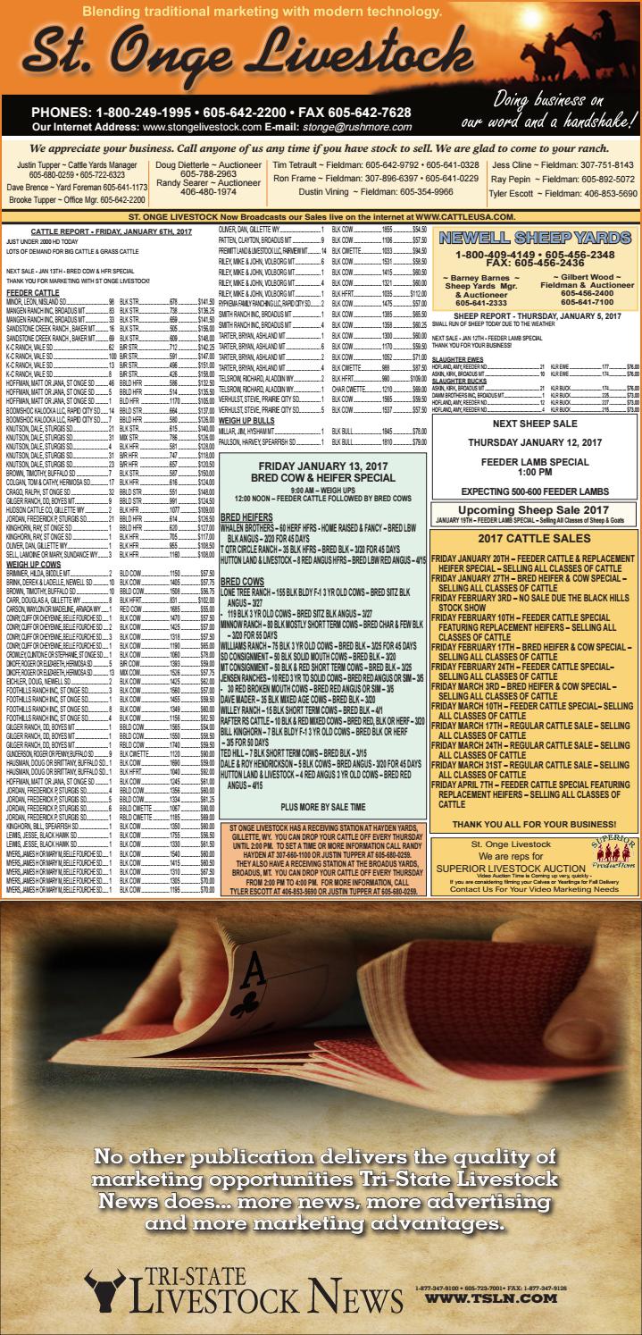 St. Onge Livestock Market Report 1.9.17 by TriState Livestock News