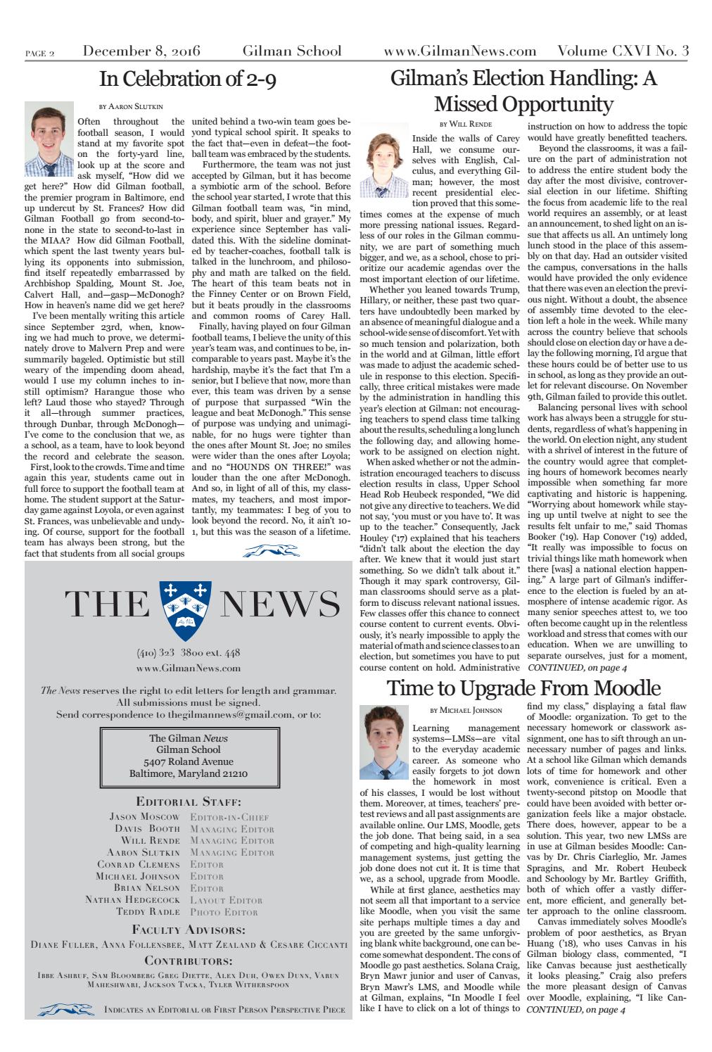 The Gilman News, December 8, 2016 by Gilman School Issuu