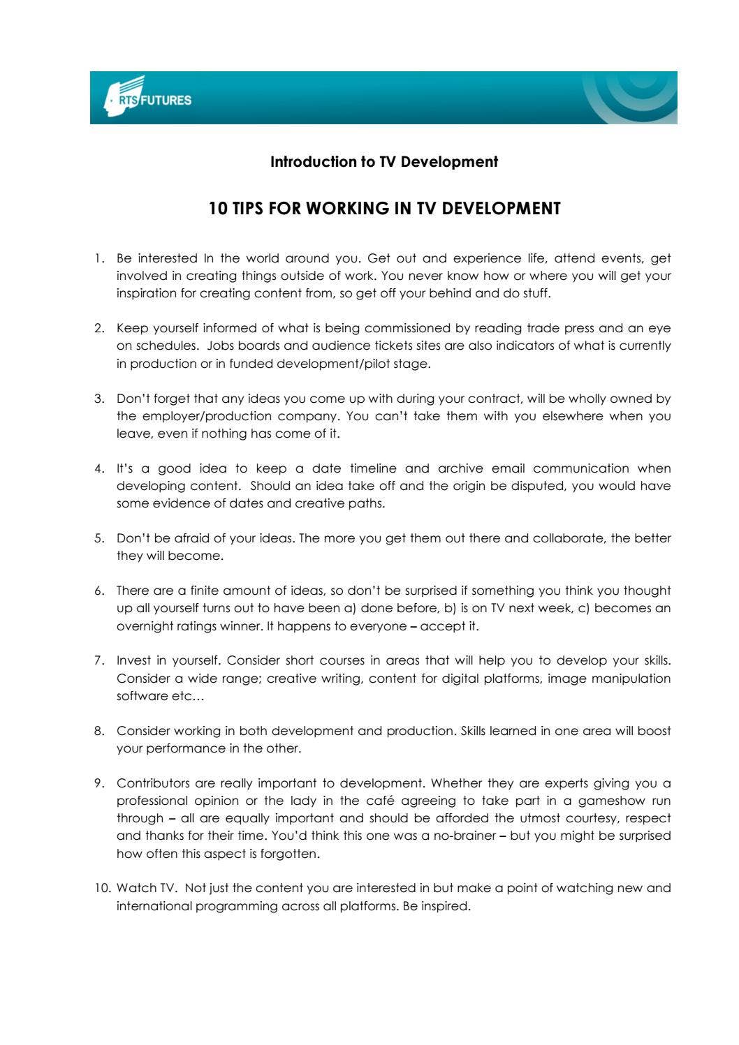 RTS Futures - 10 Tips for TV Development by RTStelevision - Issuu