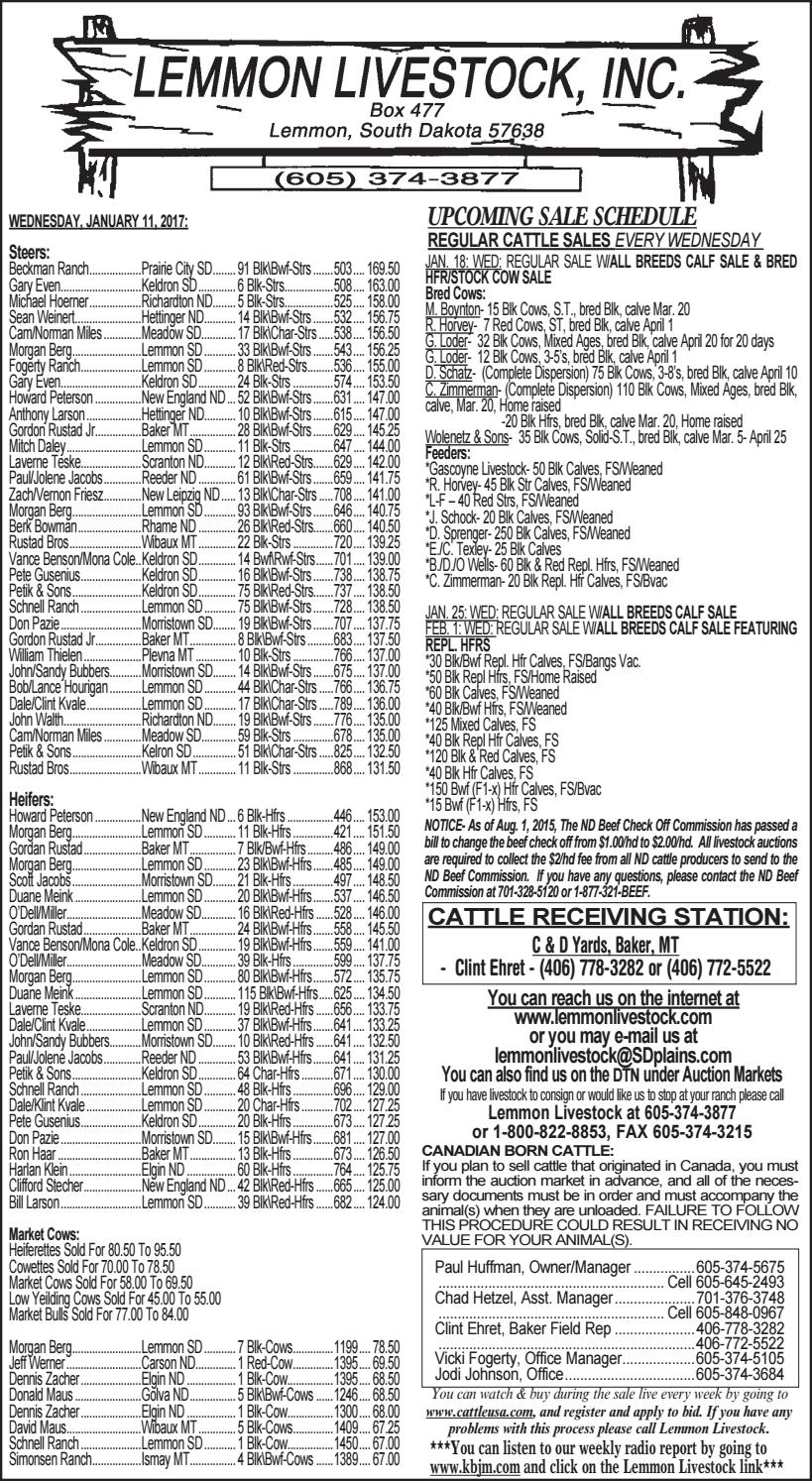 Lemmon Livestock Market Report 1.16.17 by TriState Livestock News